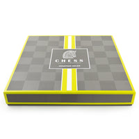 acrylic chess set black and clear box - front view