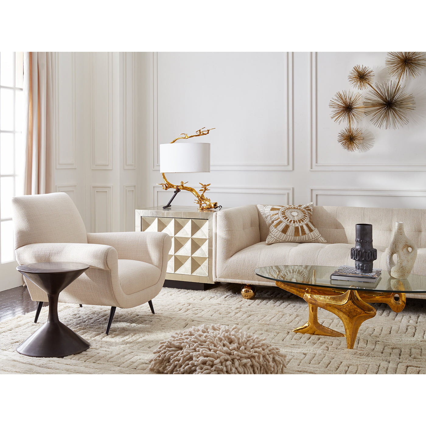 marcello lounge chair claridge sofa living room - styled view