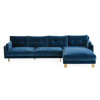 malibu sectional right arm facing varese petrol blue velvet - front view