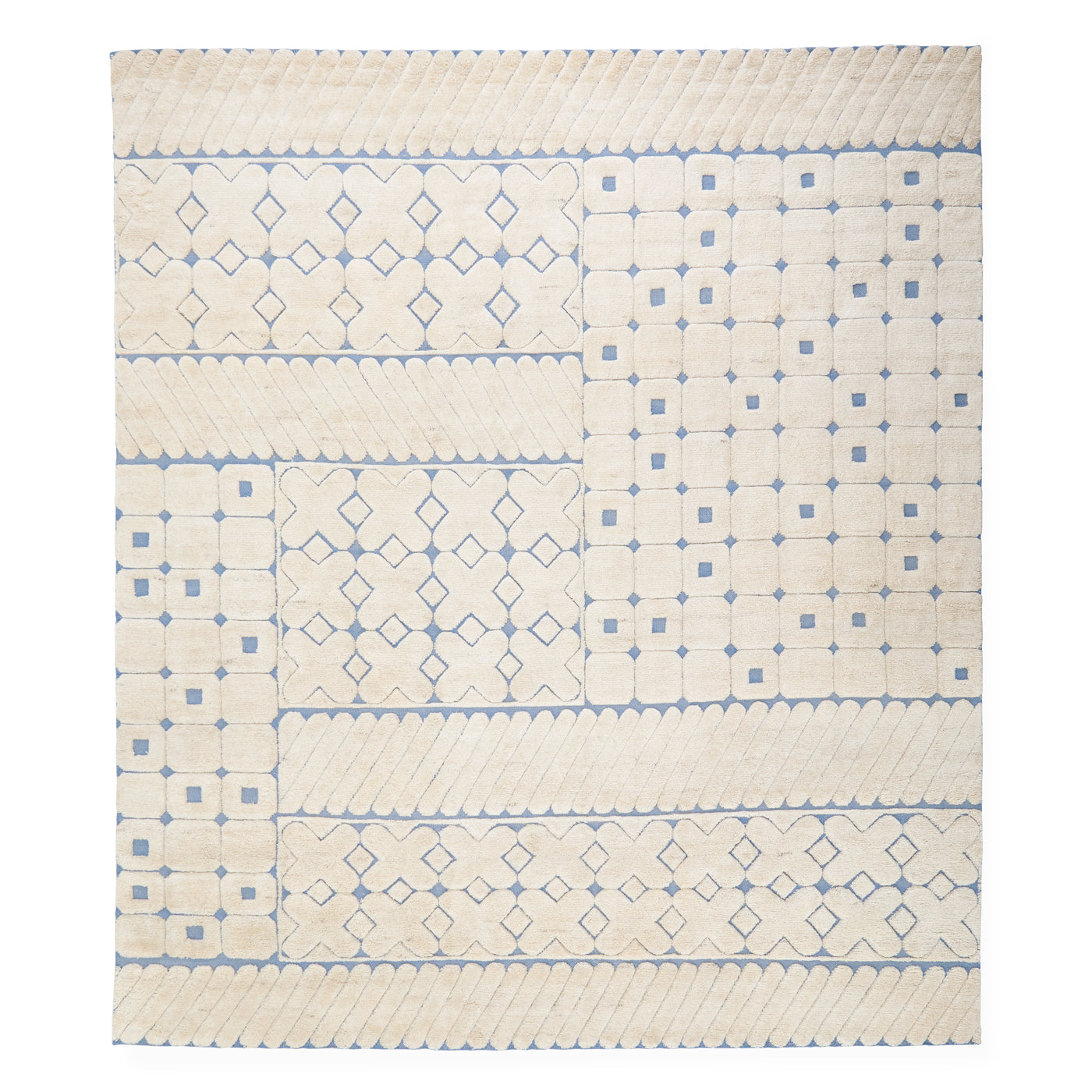 malmo hand-knotted rug wool blue and white - front view