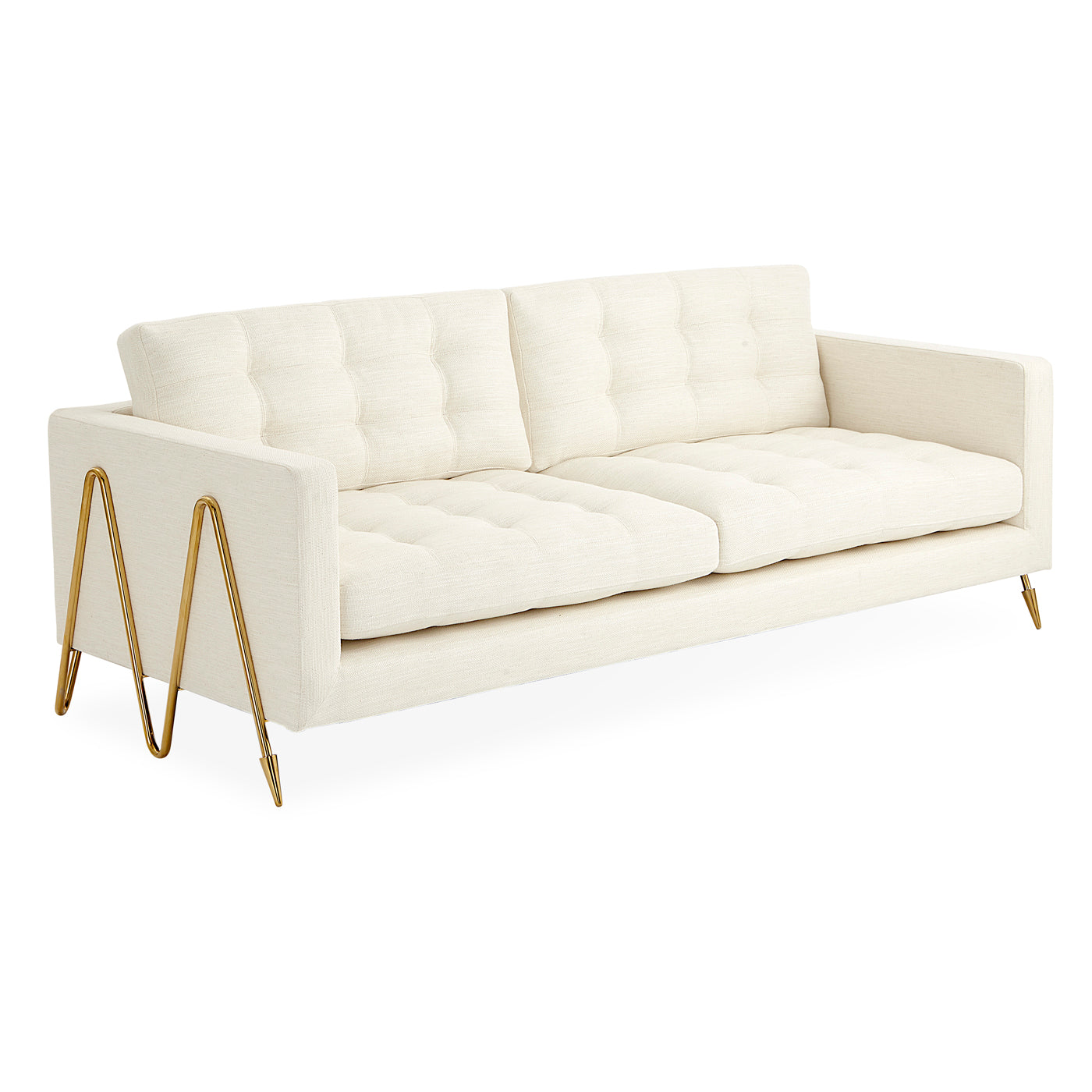 maxime sofa olympus oatmeal boucle blackened brass frame - angle view