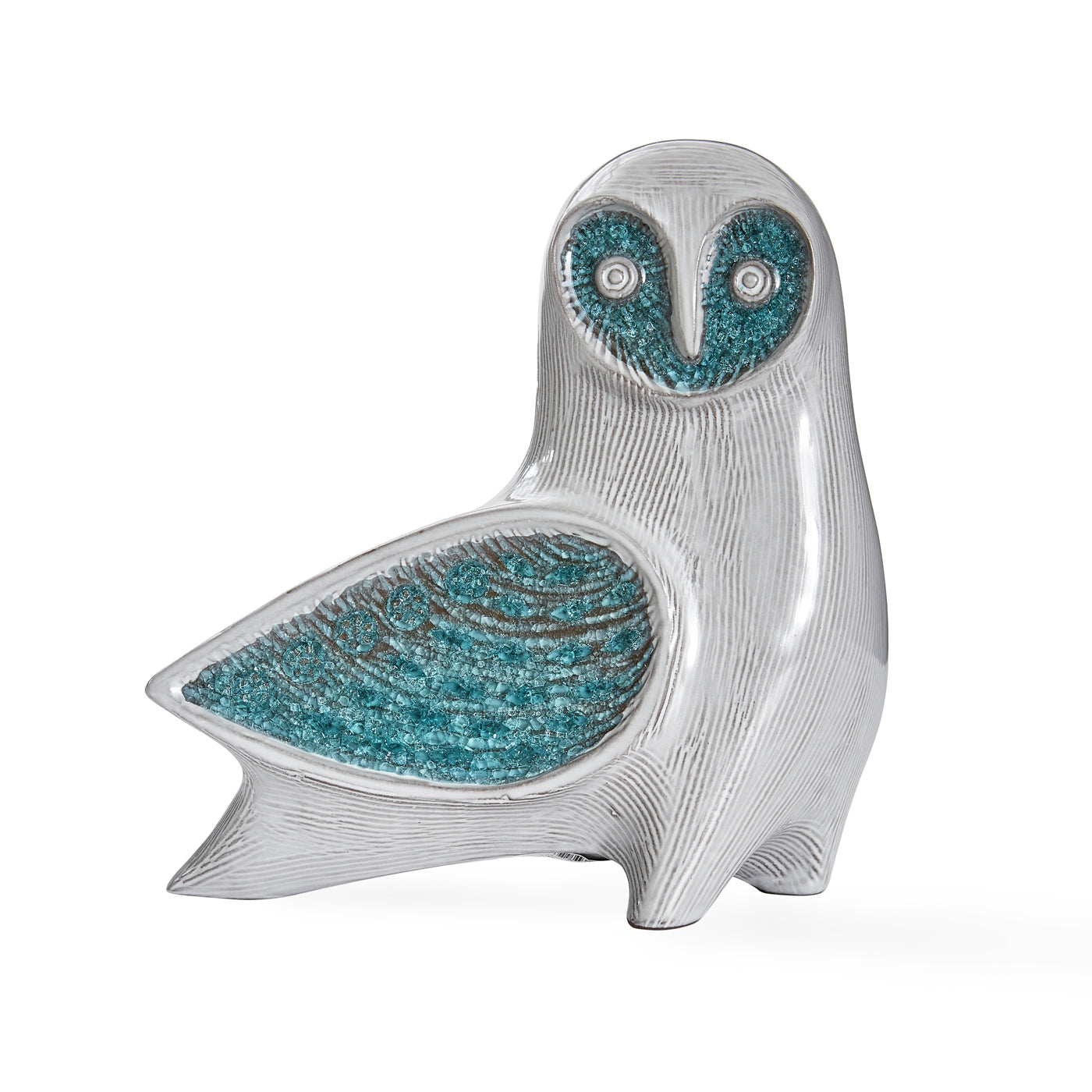 glass menagerie barn owl stoneware aquamarine glass - front view
