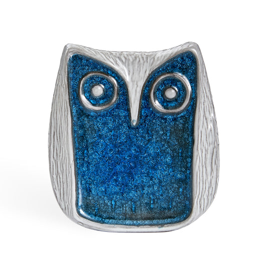 glass menagerie screech owl stoneware blue glass - front view