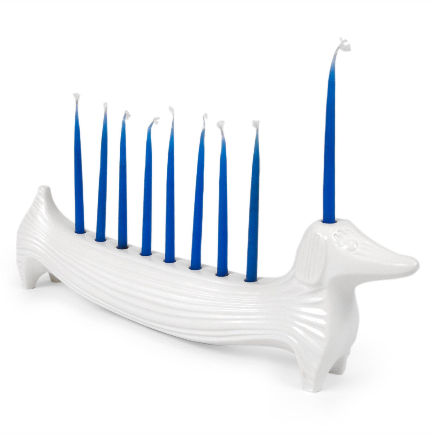 ceramic dachshund menorah white - back view