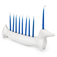 ceramic dachshund menorah white - back view