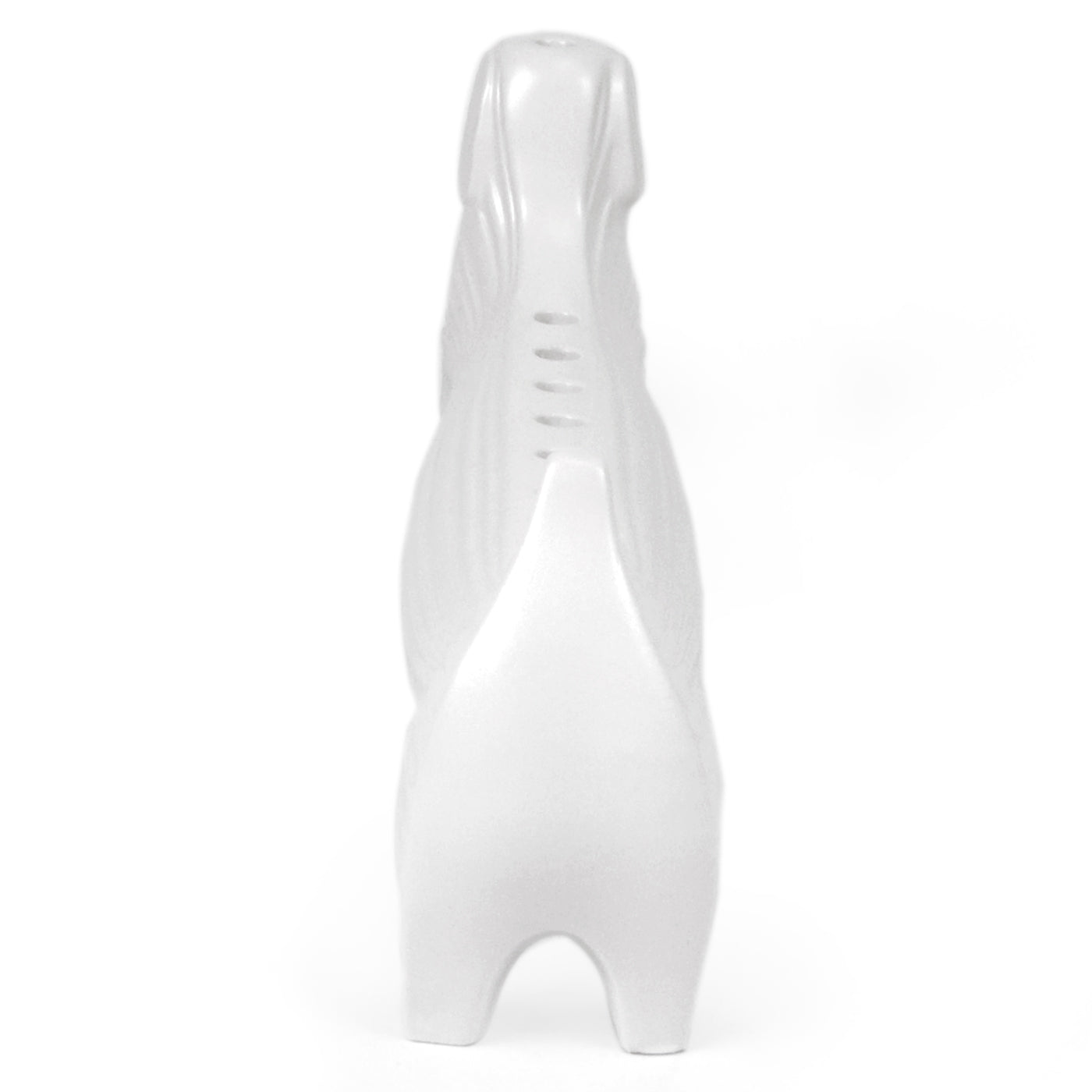 ceramic dachshund menorah white with blue candles - angle view