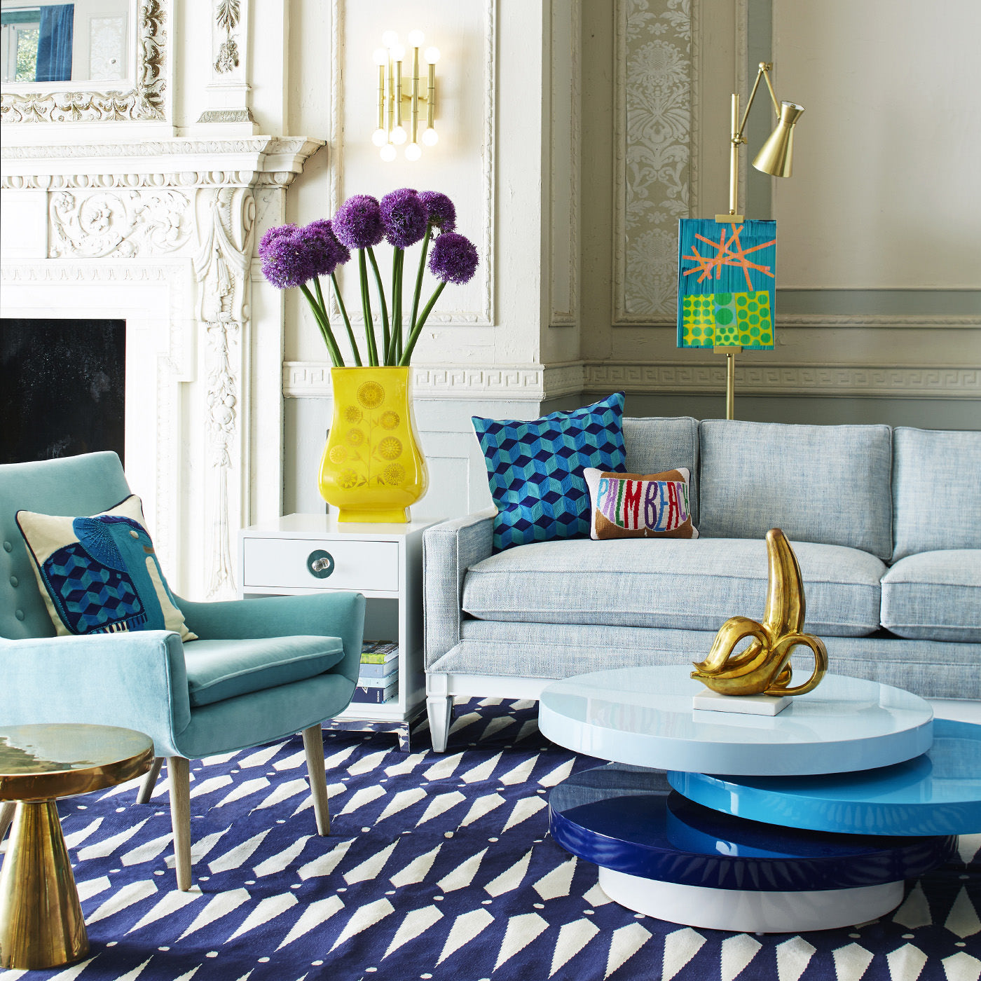 meurice five-arm sconce living room - styled view