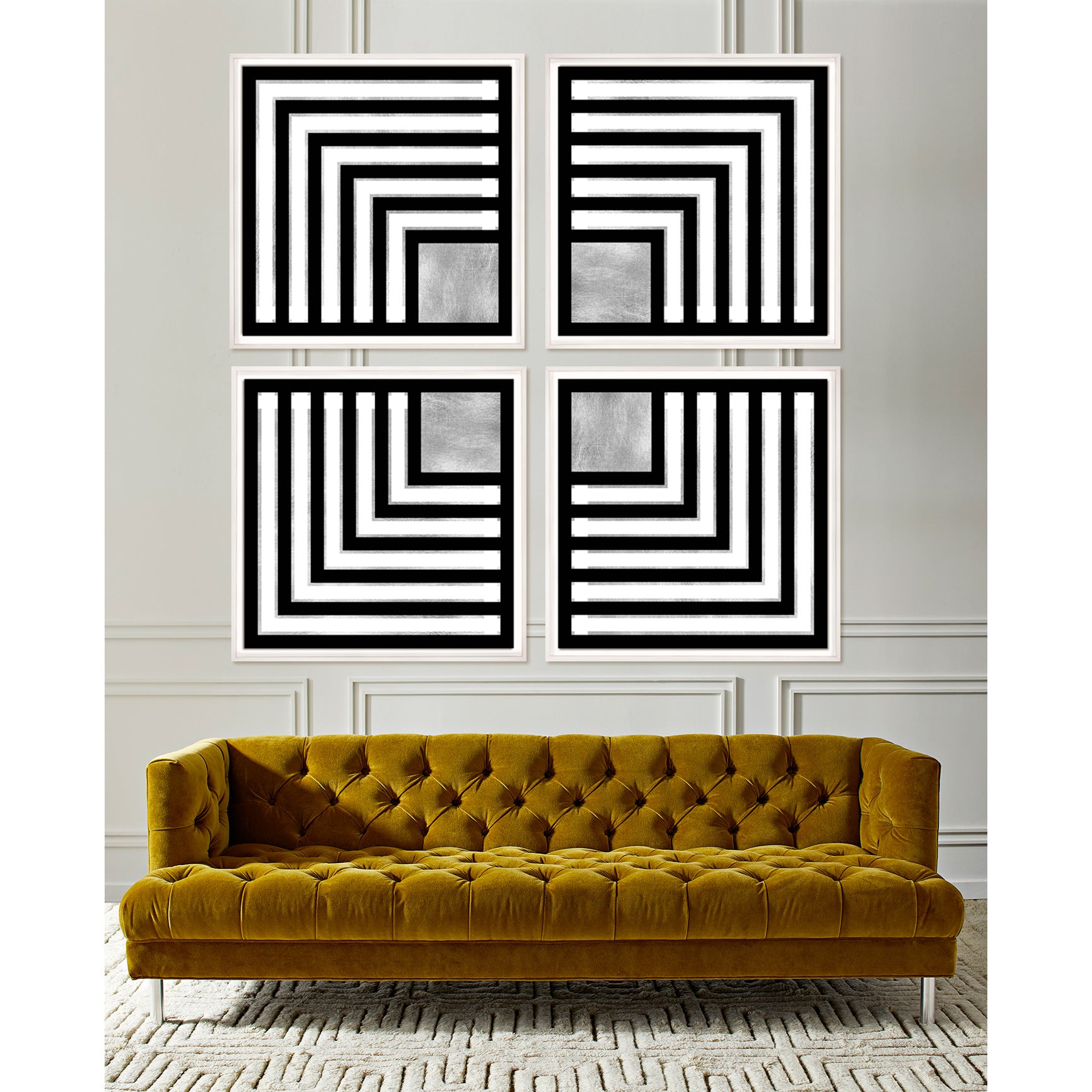 modern focus prints baxter t-arm sofa - styled view