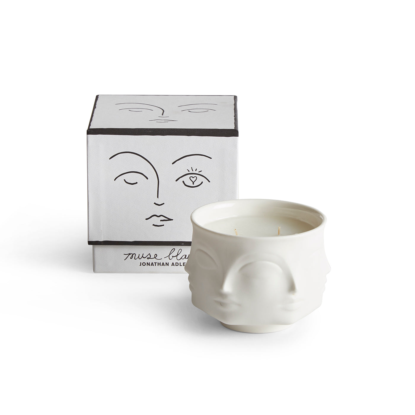 muse blanc ceramic candle porcelain white with box - front view