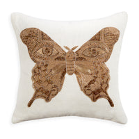 muse butterfly throw pillow linen white glass beads gold - front view