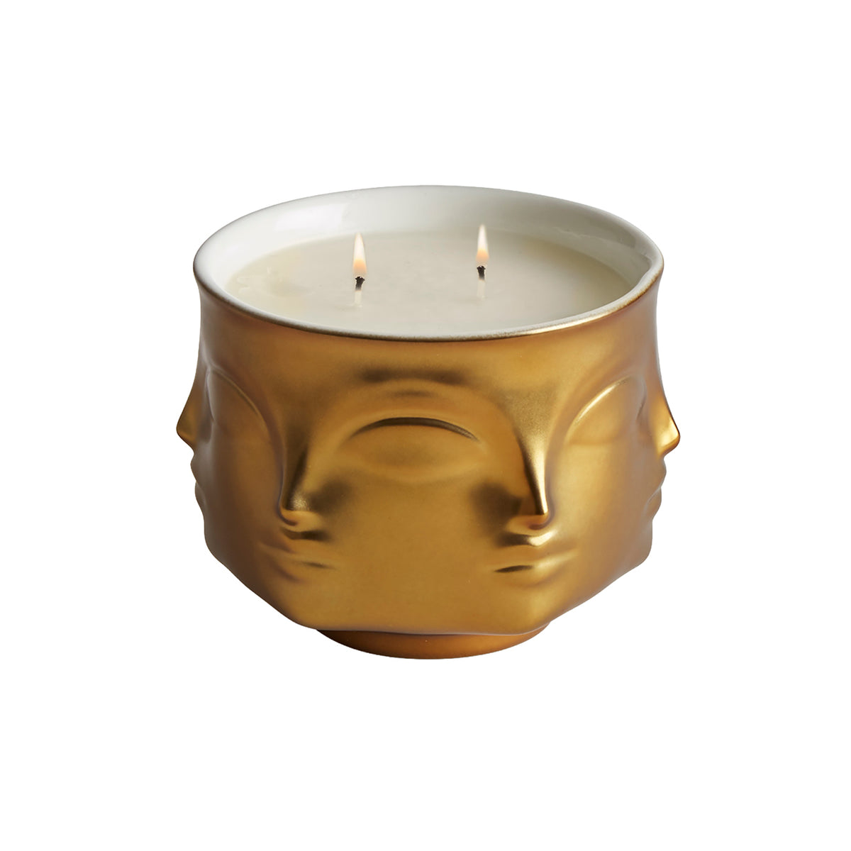porcelain candle with gold exterior; two wick; face shaped  