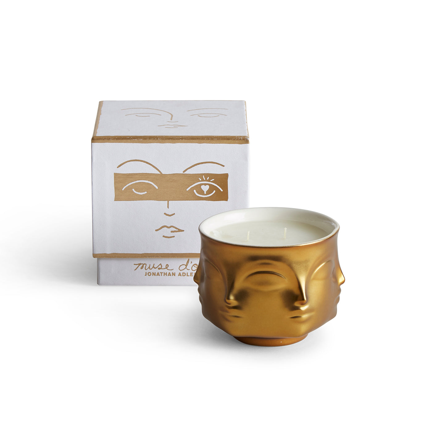 muse d'or ceramic candle porcelain gold with box - front view