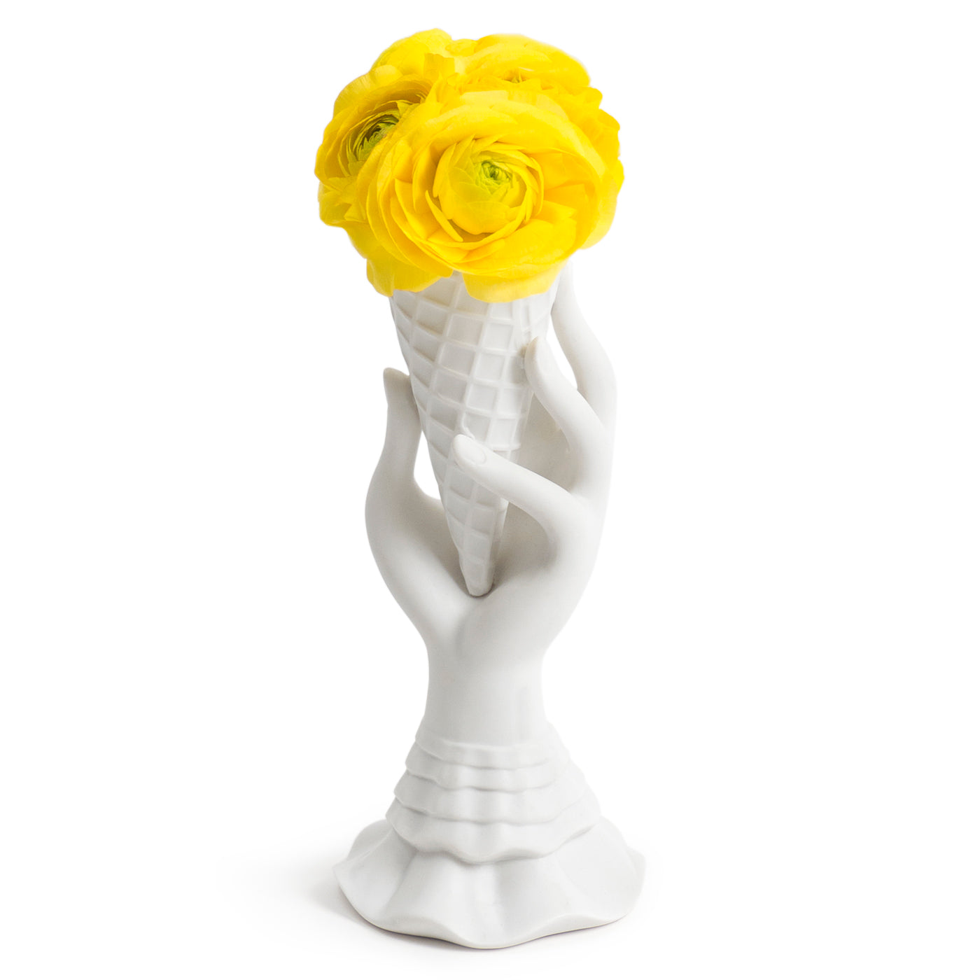 i-scream vase porcelain white with yellow flower - front view