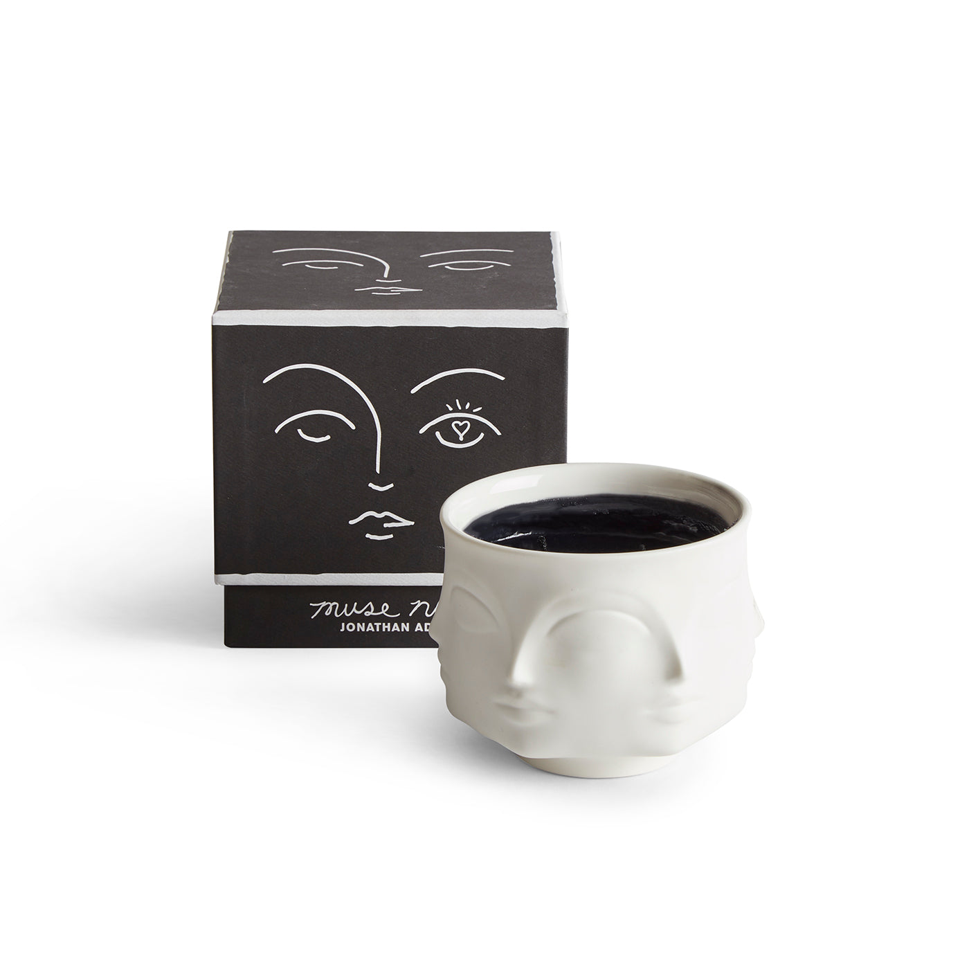 muse noir ceramic candle porcelain white wax black with box - front view