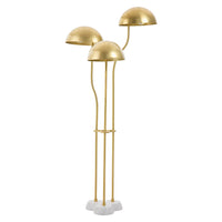 Gold floor lamp with three lampshades on a white background