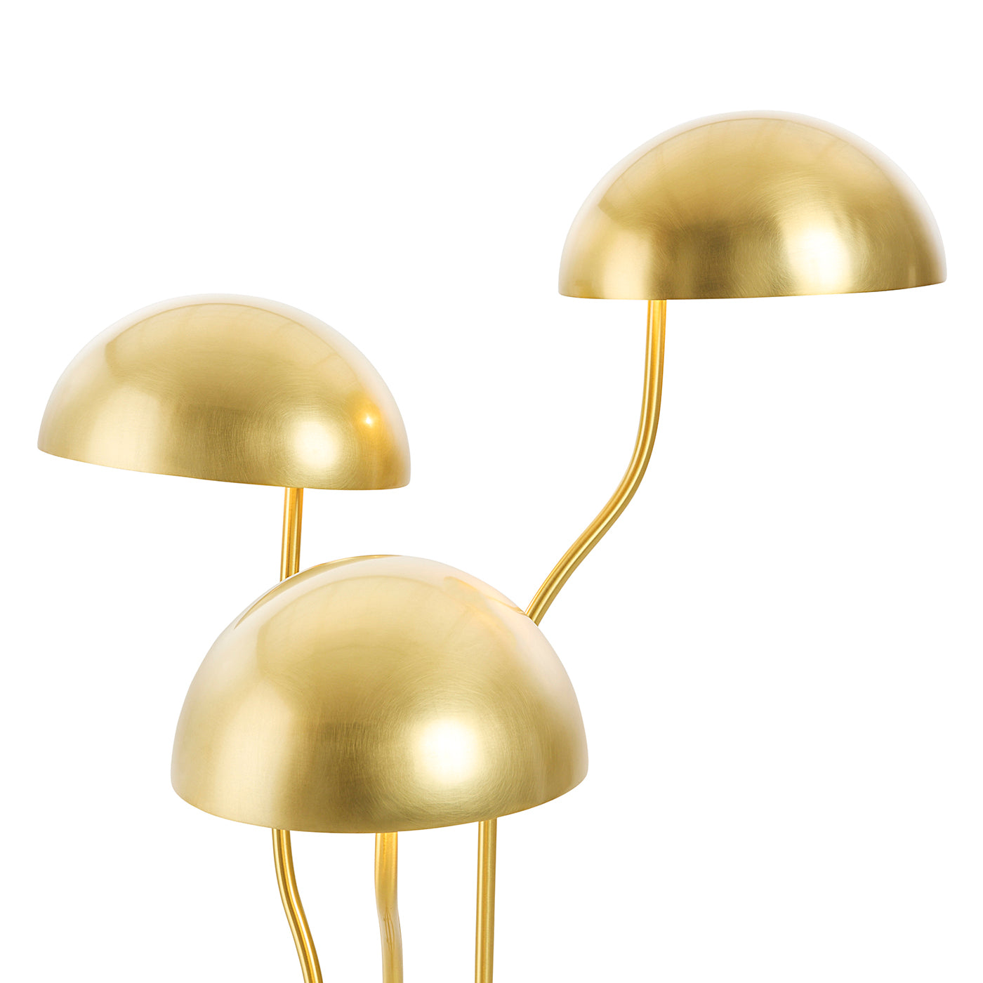 Three gold dome-shaped lamps on a white background