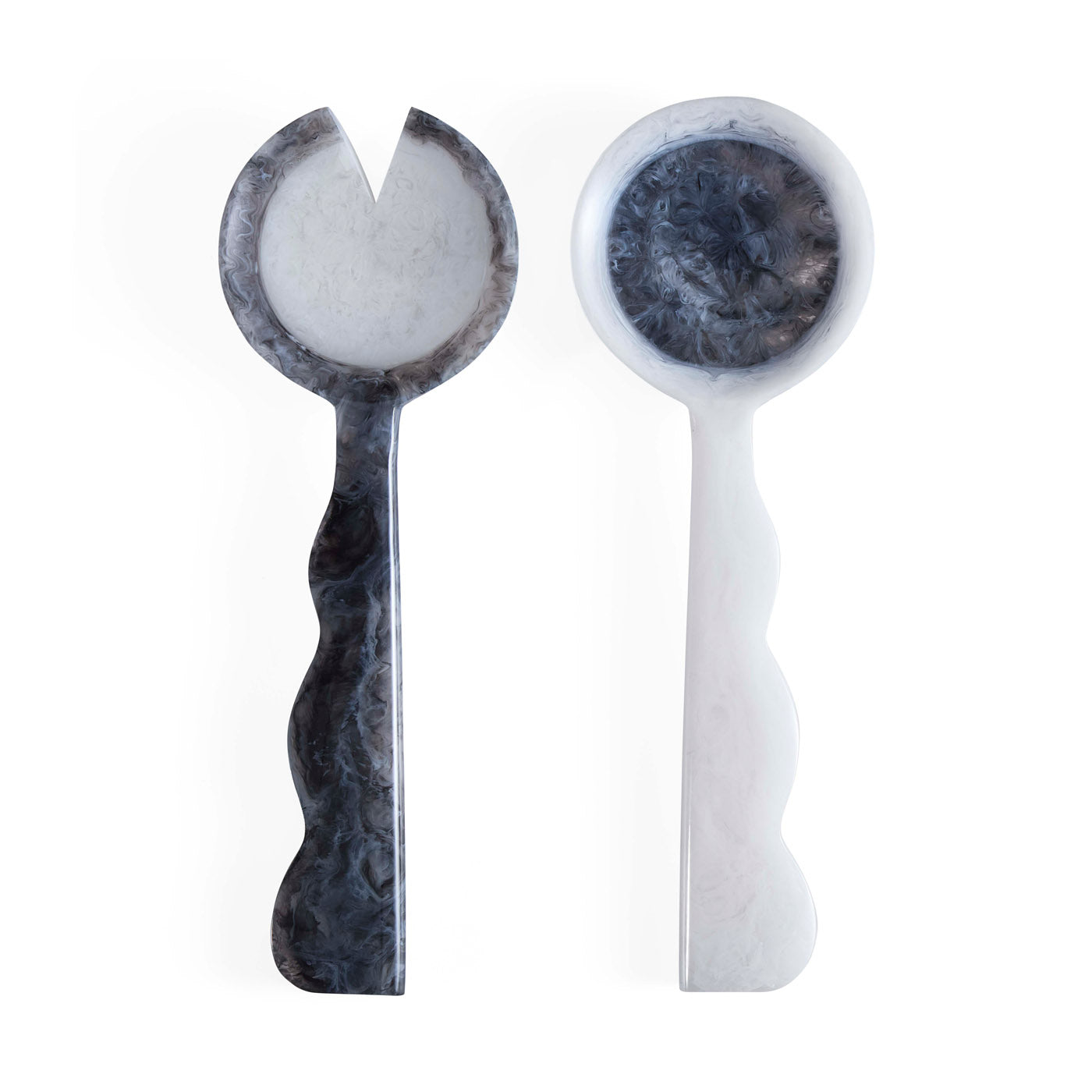 Mustique Black & White Ripple Salad Serving Set - front view