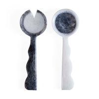 Mustique Black & White Ripple Salad Serving Set - front view