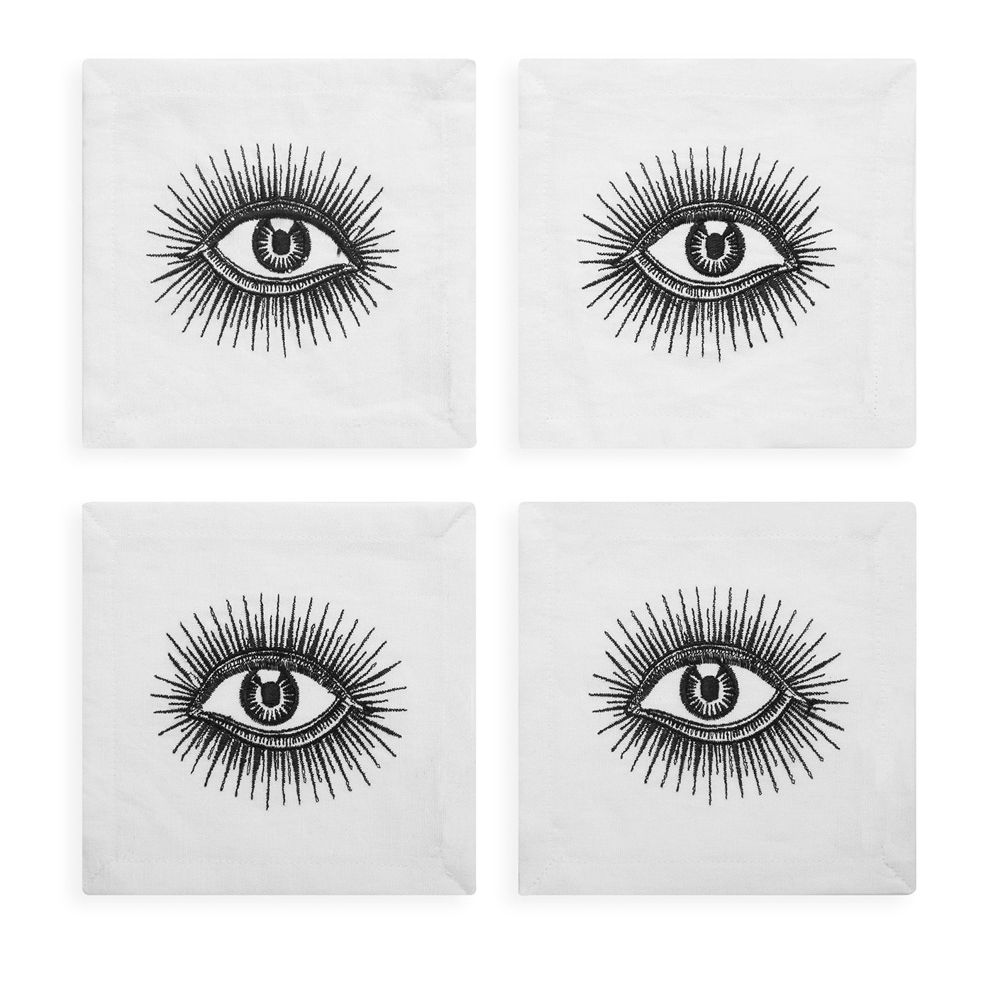 eyes cocktail napkins cotton linen black white - view 1