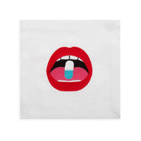 lips cocktail napkins cotton linen red black - view 2