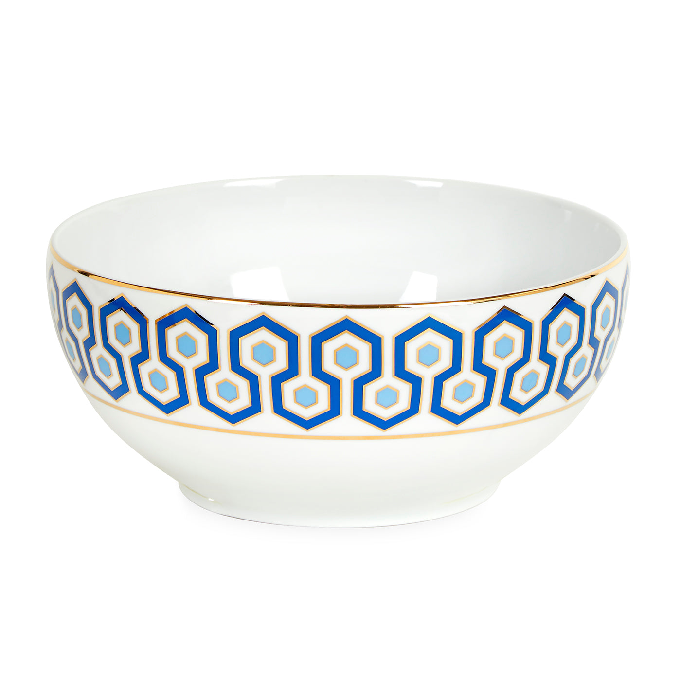 newport serving bowl porcelain blue white gold - front view