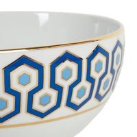 newport serving bowl porcelain blue white gold - angle view