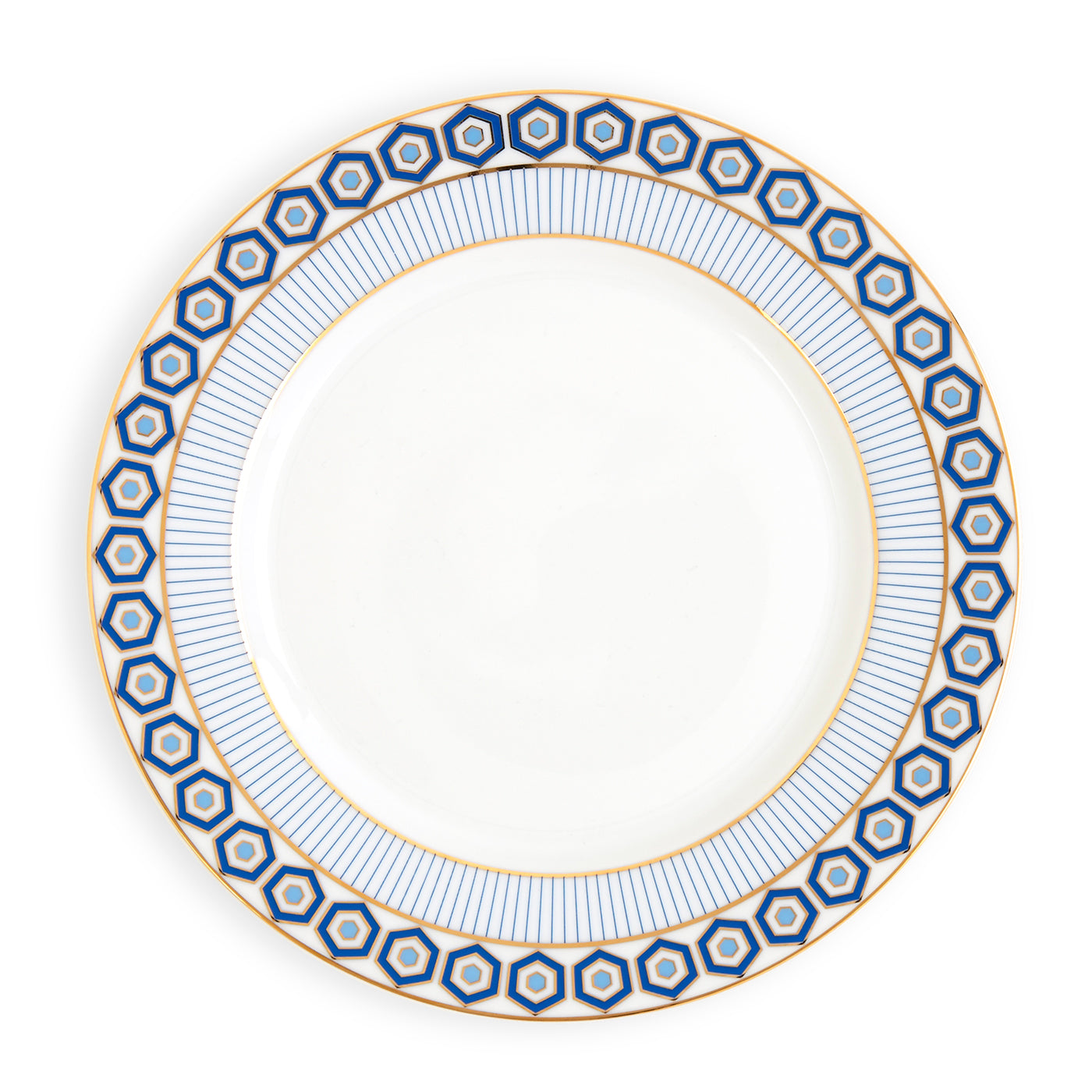 newport dessert plate porcelain blue white gold - front view