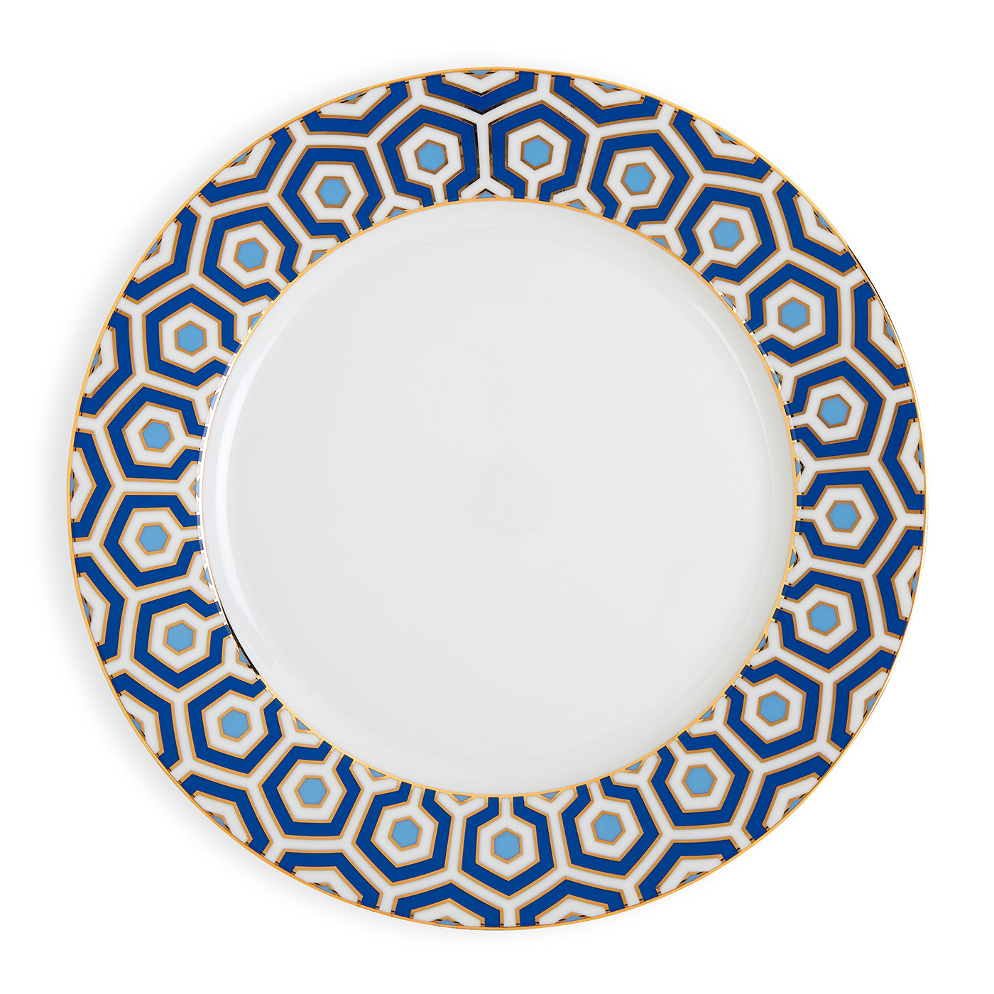 newport dinner plate porcelain blue white gold - front view