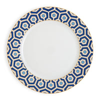 newport dinner plate porcelain blue white gold - front view