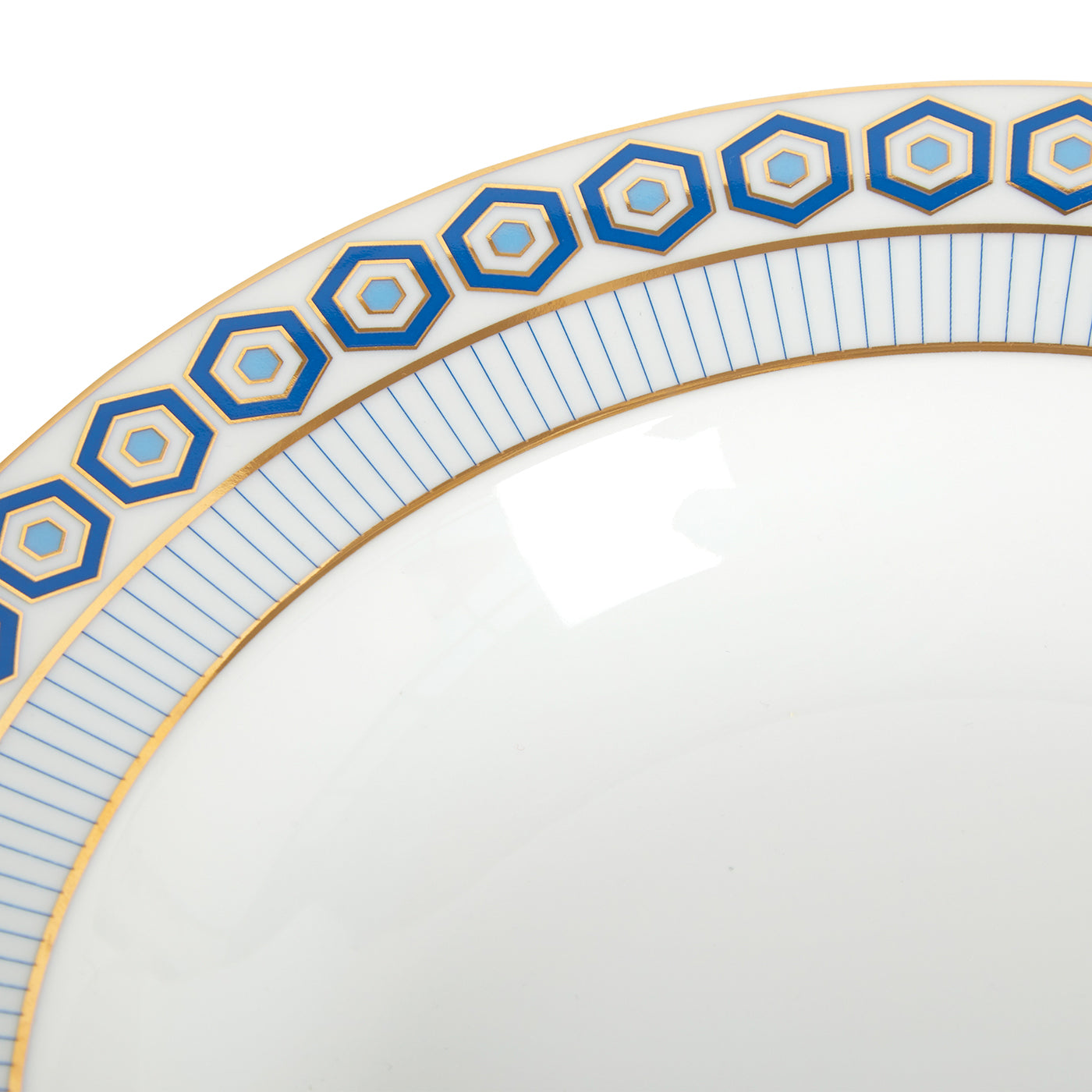 newport soup bowl porcelain blue white gold - detail view
