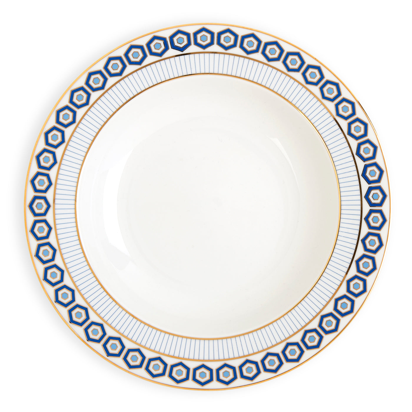 newport soup bowl porcelain blue white gold - front view