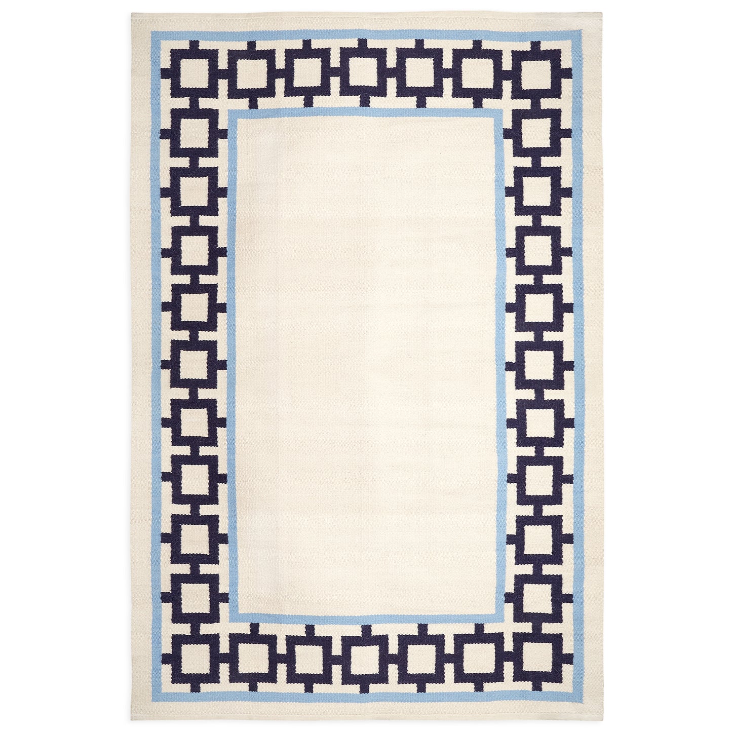 nixon border reversible peruvian flat weave rug navy light blue 8x10- front view