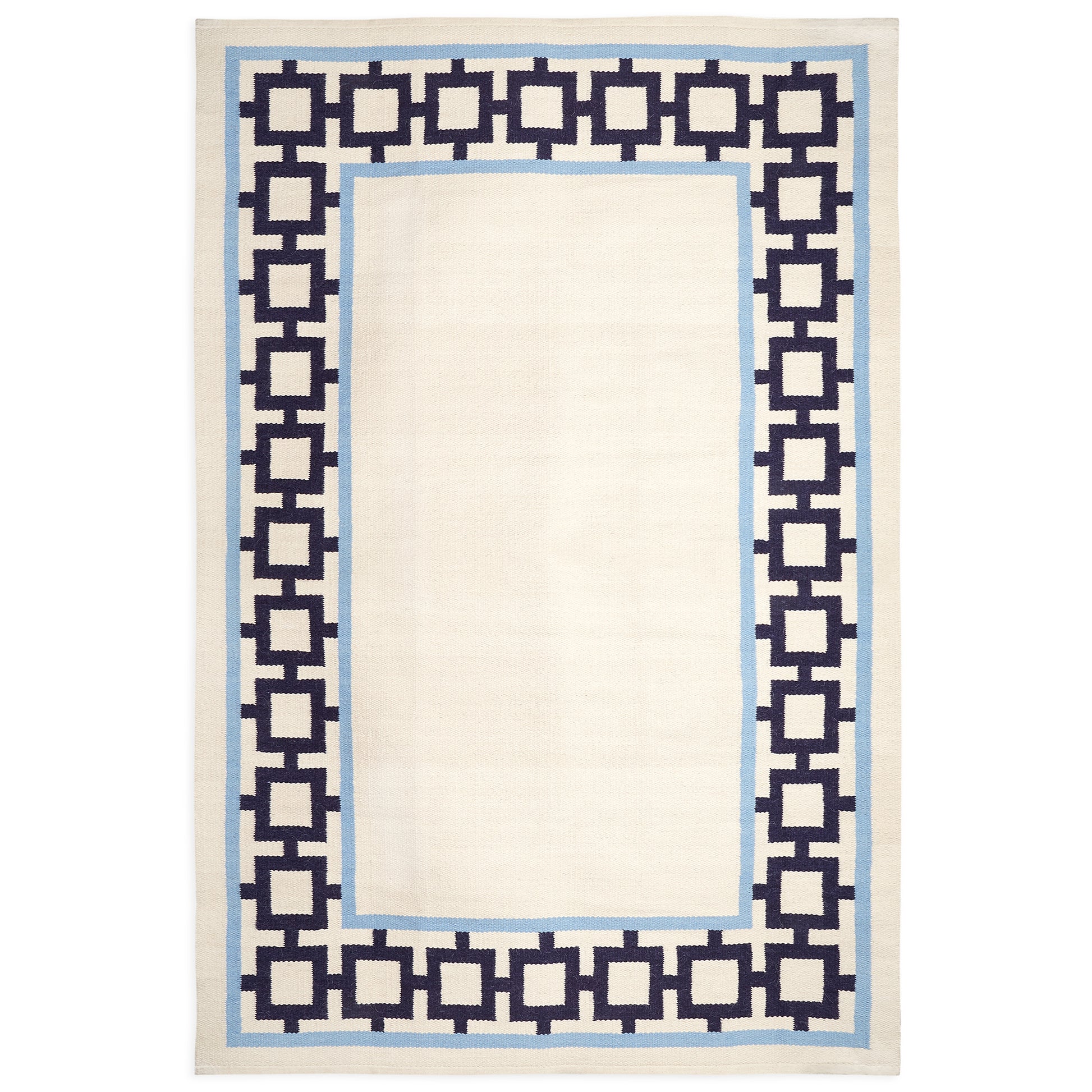 nixon border reversible peruvian flat weave rug navy light blue 8x10- front view