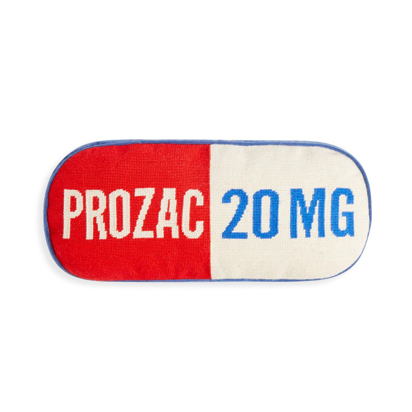 prescription prozac pillow needlepoint red white blue - front view