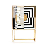 op art bar back-painted black and white glass brass frame front view