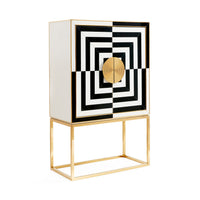op art bar back-painted black and white glass brass frame angle view