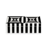 op art lacquer box small black white with wellington console - styled view