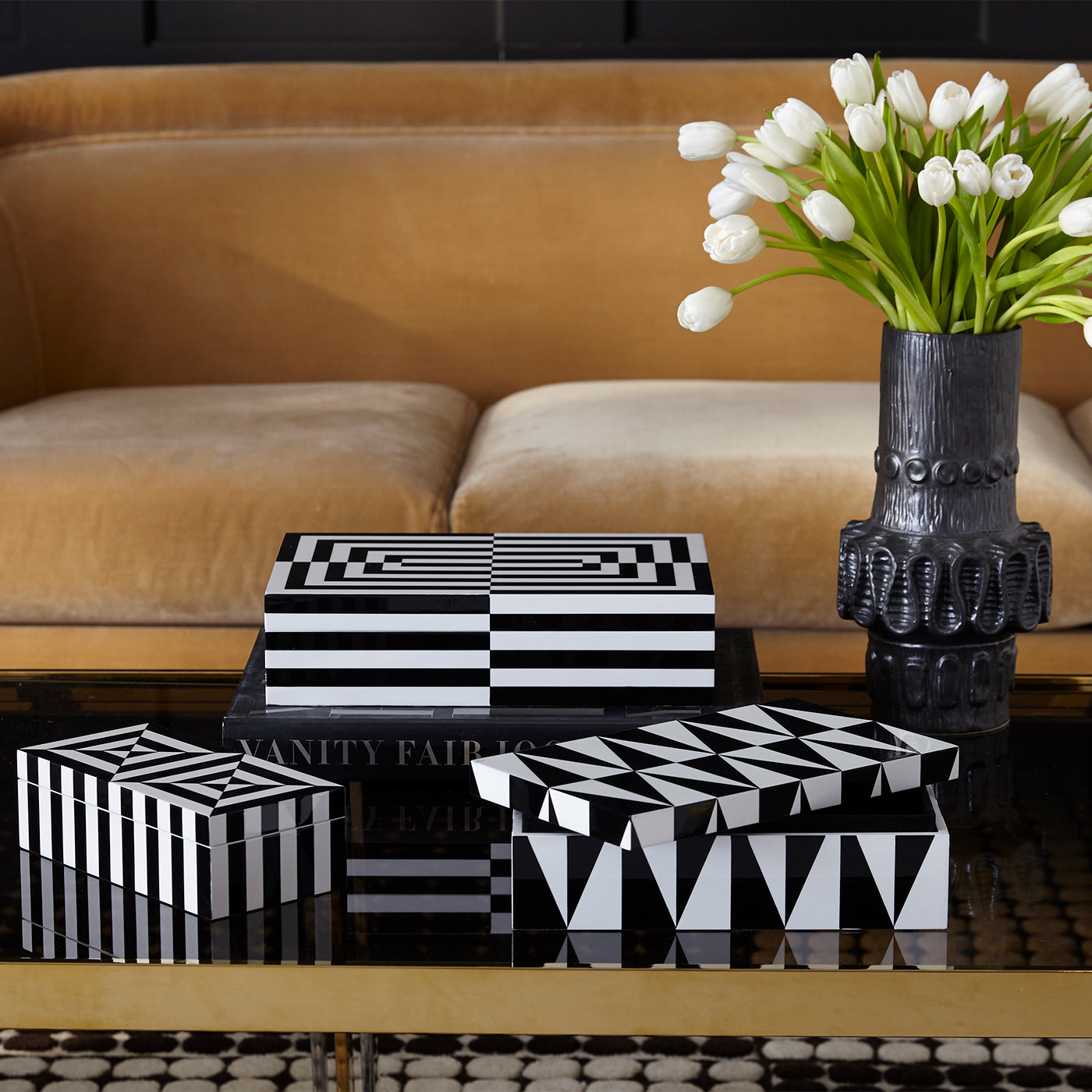 op art lacquer box collection - styled view