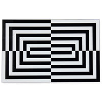 A rectangular black and white geometric patterned tile or mat shown against a plain white background.