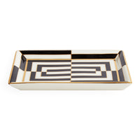 op art rectangle tray porcelain black white accents gold - front view