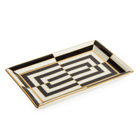 op art rectangle tray porcelain black white accents gold - angle view