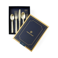osaka flatware 20 piece set gold with box - front view