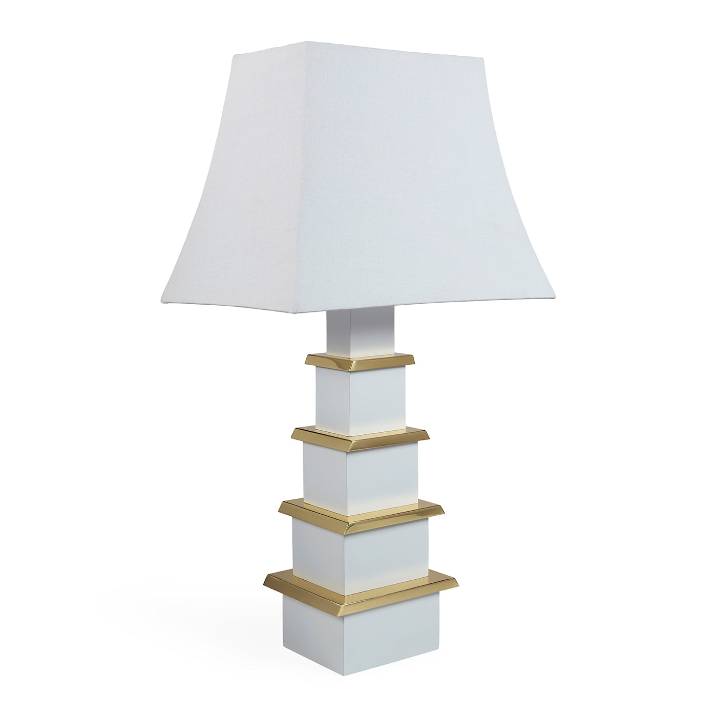 White table lamp with a gold base on a white background