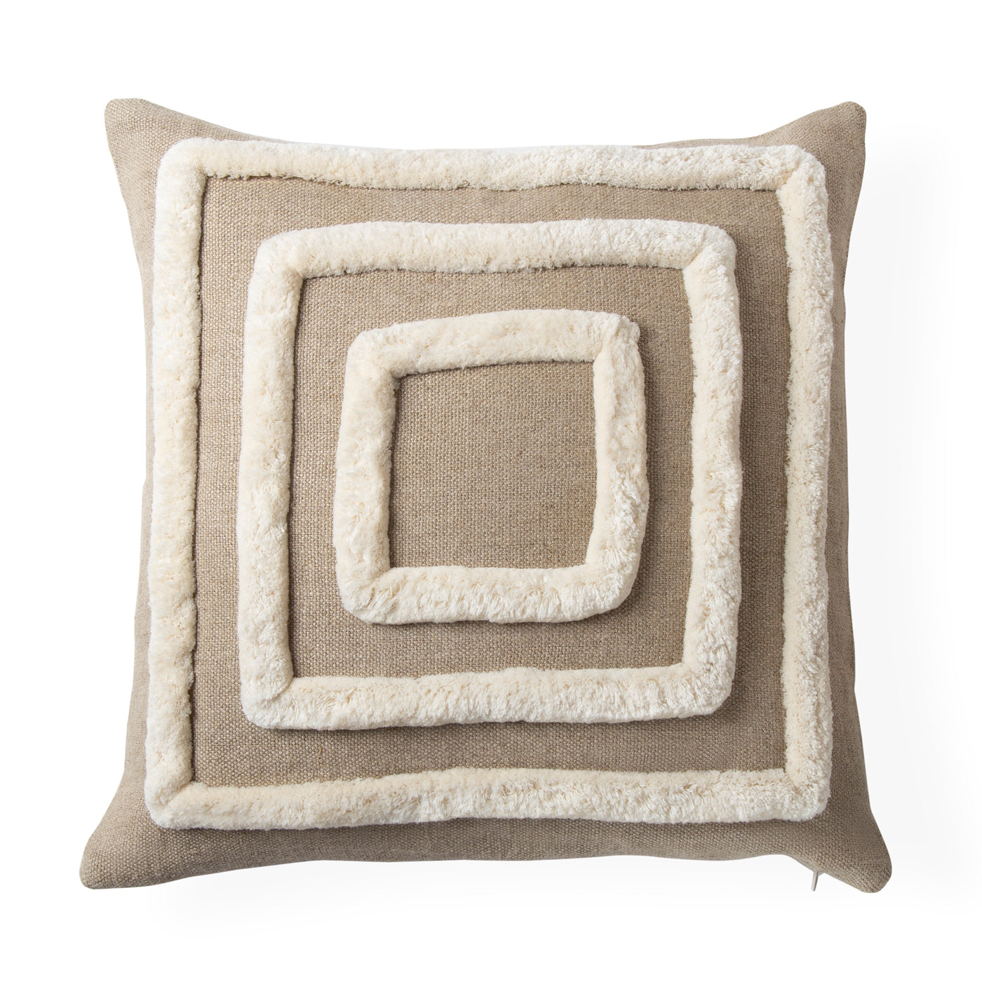 pimlico squares pillow linen tan white - front view
