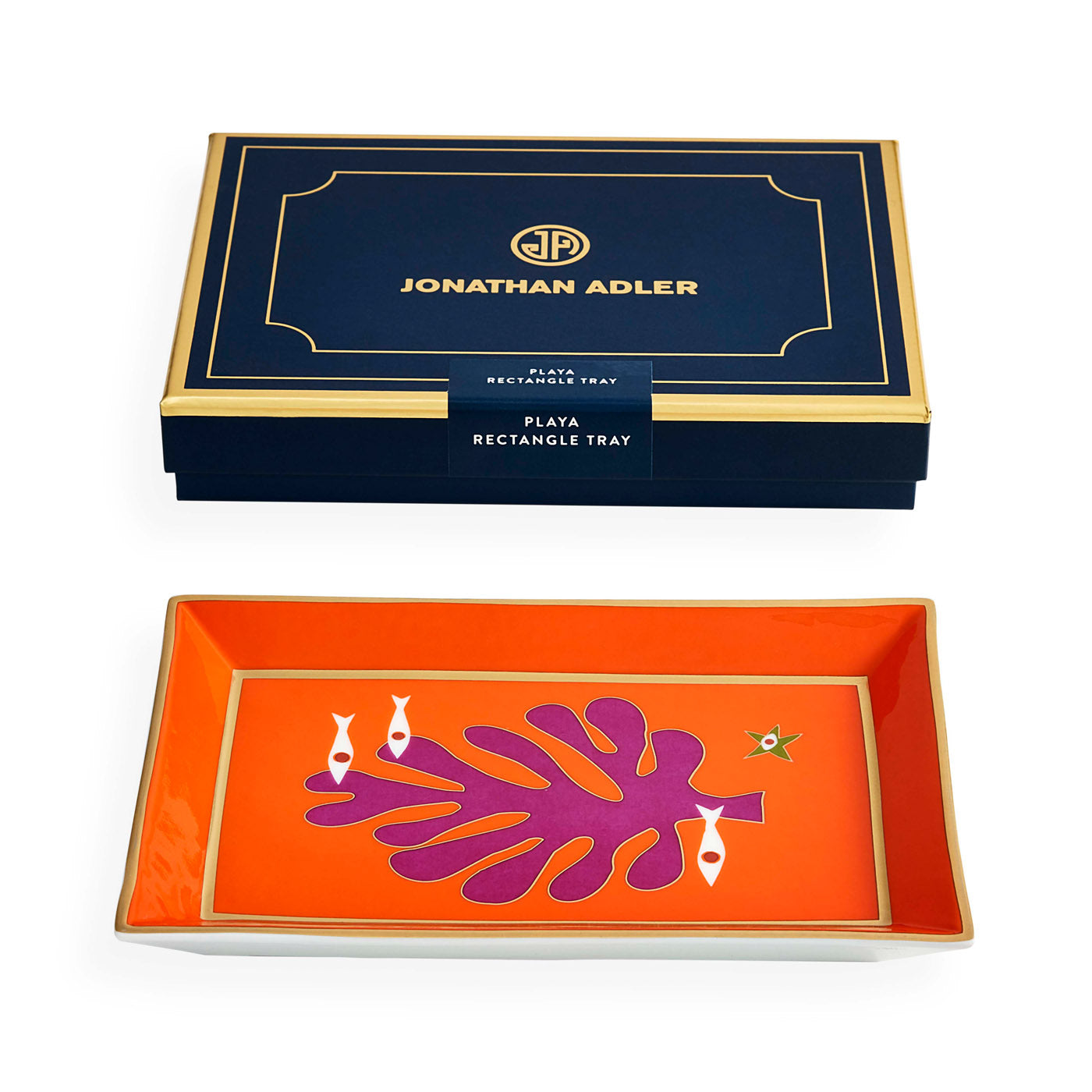 Playa Rectangle Tray in Porcelain with Gold Accents | Jonathan Adler