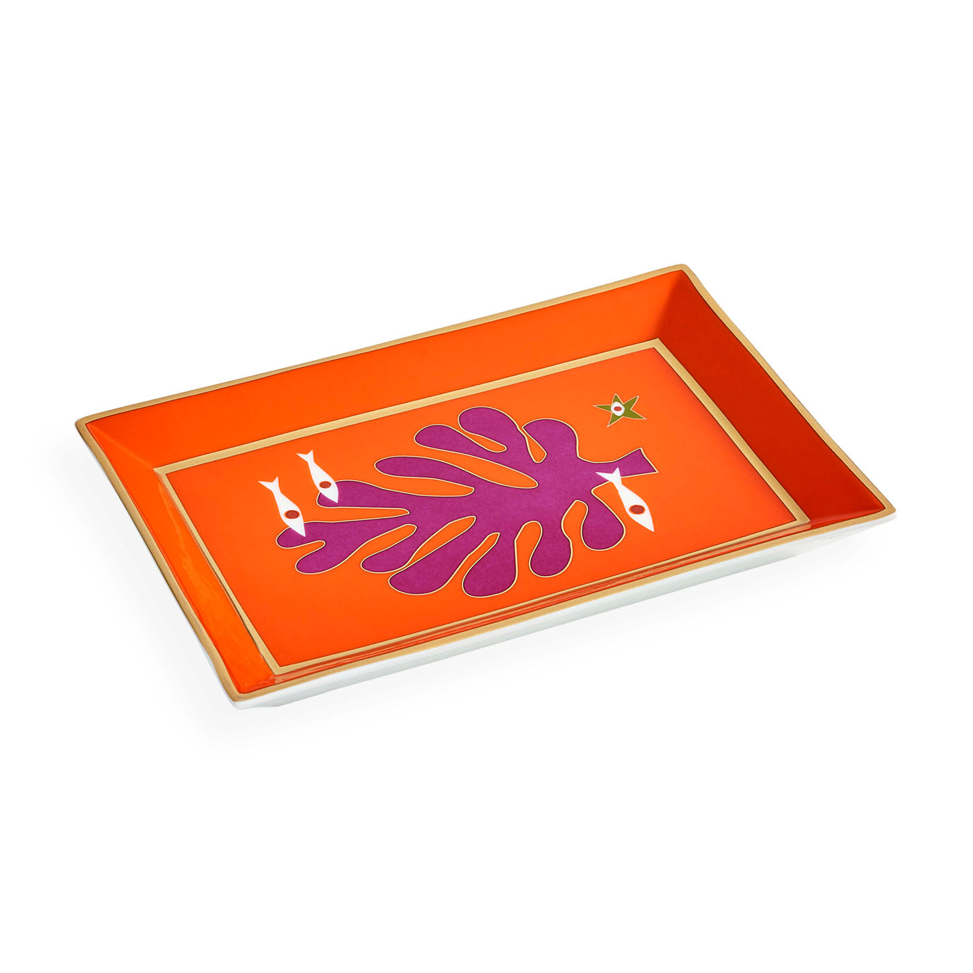 Playa Rectangle Tray in Porcelain with Gold Accents | Jonathan Adler