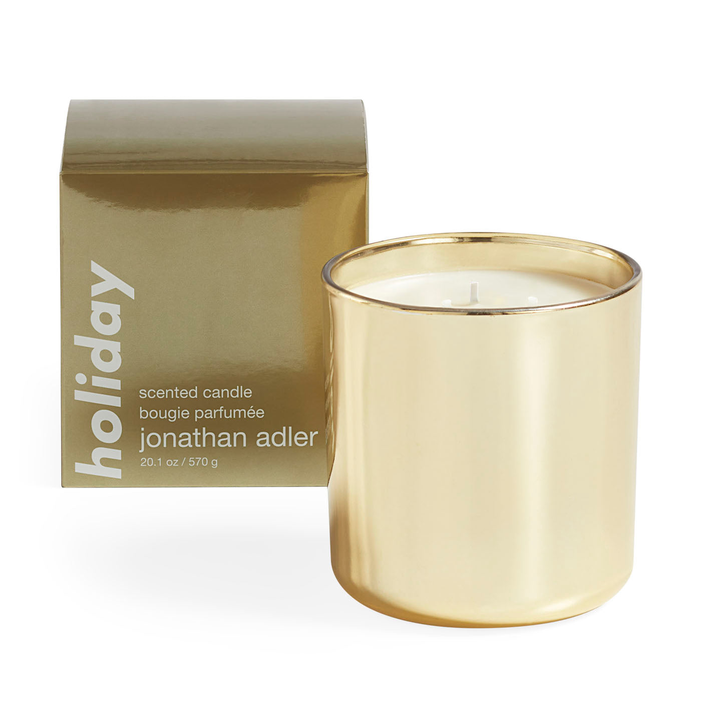 three wick holiday pop candle gold - front view