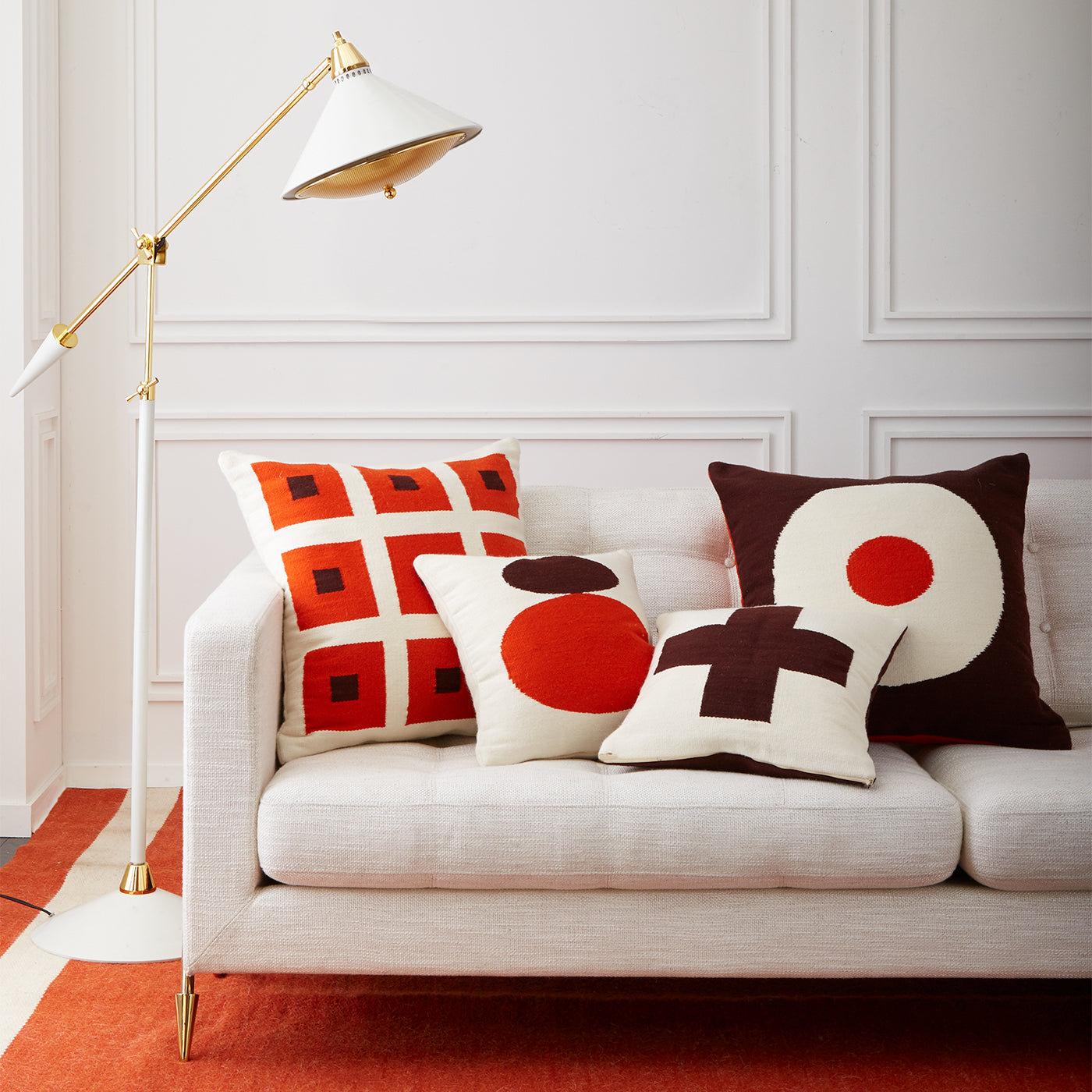 maxime task floor lamp maxime sofa pop pillows - styled view