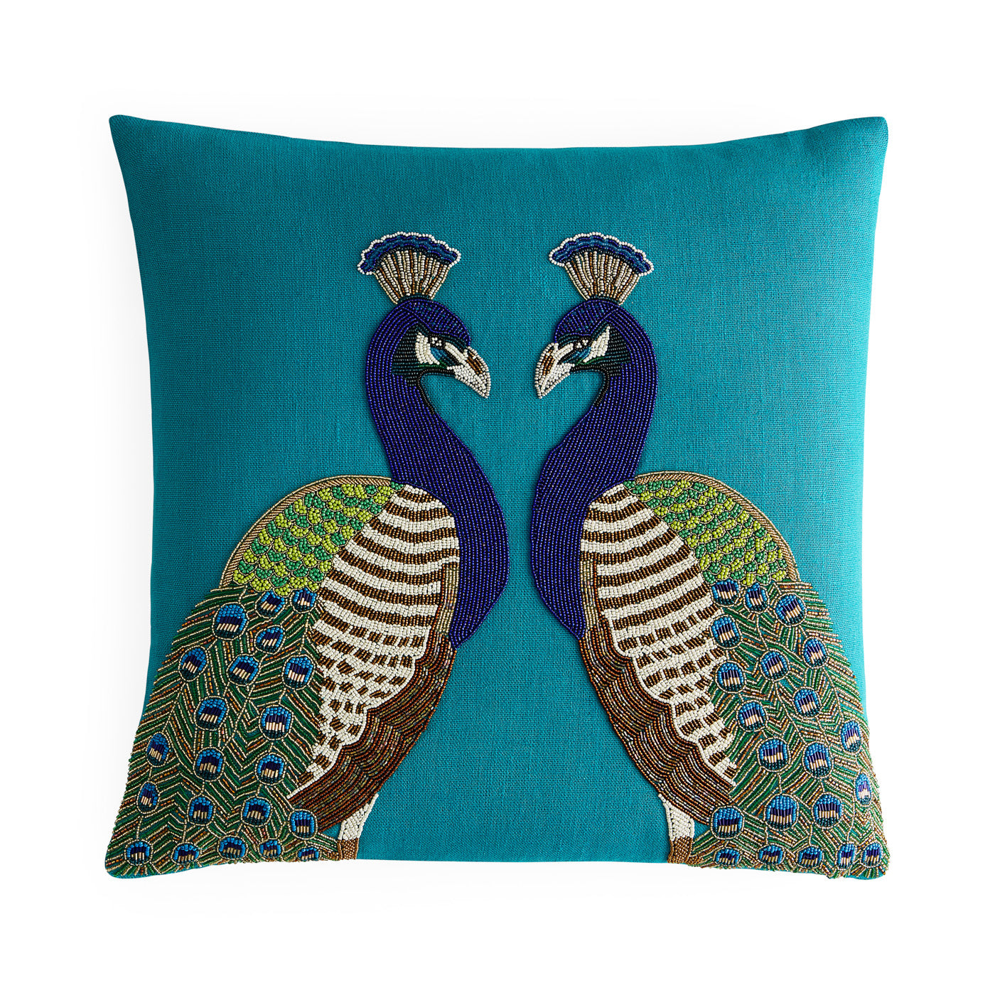 Peacock Beaded Pillow - front view