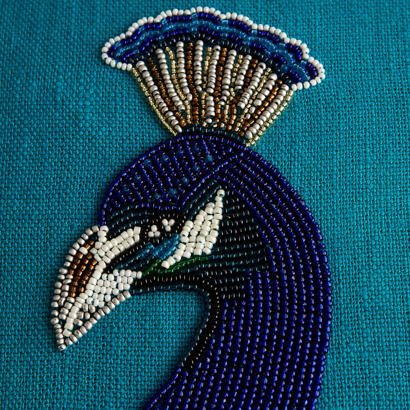 Peacock Beaded Pillow - details view